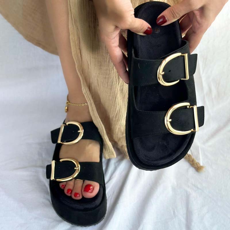 Casual Beach Platform Buckle Slippers