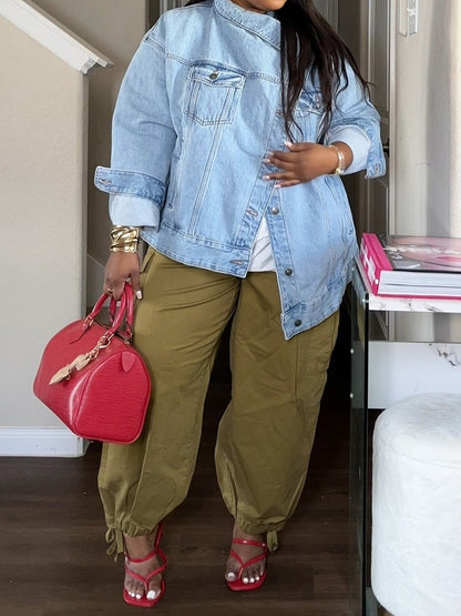 Khaki Cargo Pants With Drawstring Hem