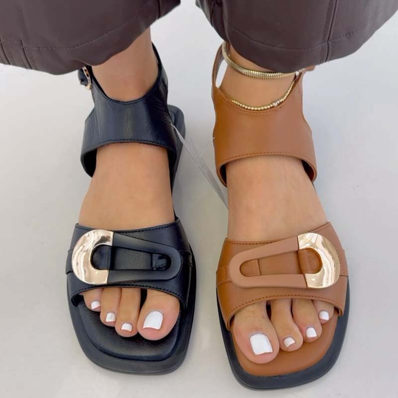 Metal Trim Square-toe Flat Sandals