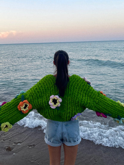 3D Flower Crocheted Sweater Cardigan