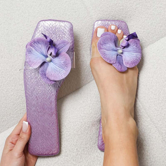 Floral Decorated Flat Slippers
