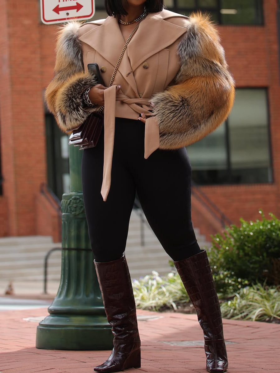 Faux Fur Patchwork Belted Crop Coat