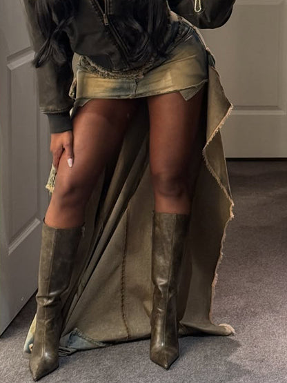 Fashion Gradient Split Stitching Irregular Skirt