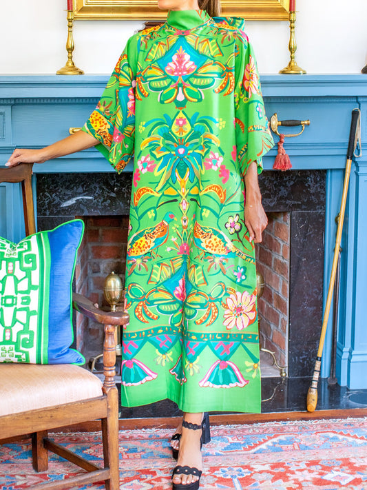 Printed Bow Loose Maxi Dress