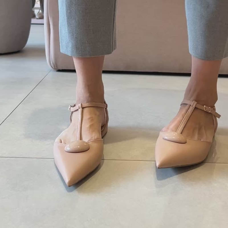 Elegant Leather Ankle - Strap Pointed Flats