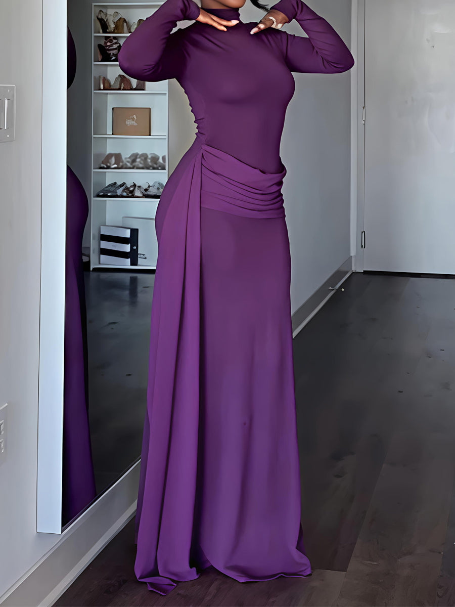 Elegant High Neck Knitted Maxi Dress