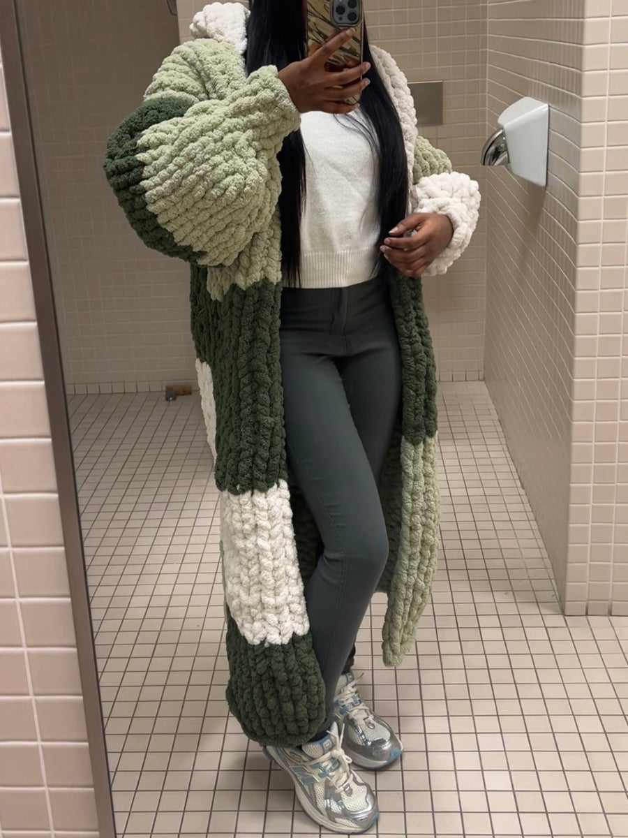 Color Block Hooded Knit Cardigan