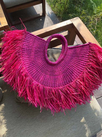 Tassel Handheld Straw Woven Bag Holiday Travel Woven Bag