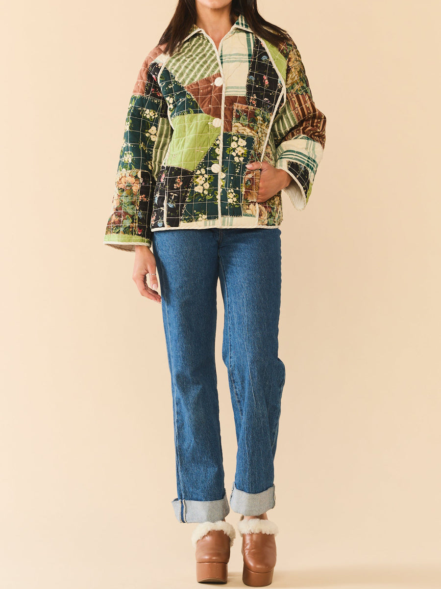 Asymmetrical Print Patchwork Loose Jacket