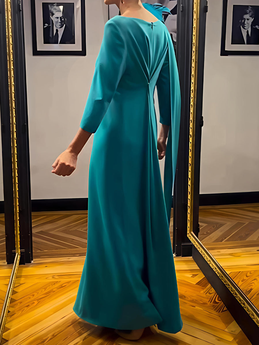 Elegant Wedding Asymmetric Long Sleeve Maxi Dress