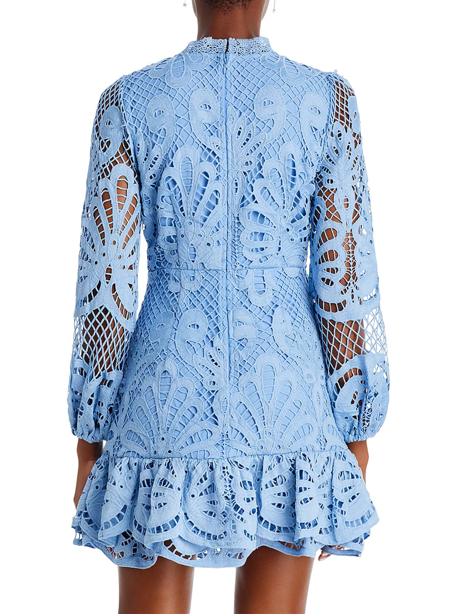 Mock Neck Lace Ruffled Dress