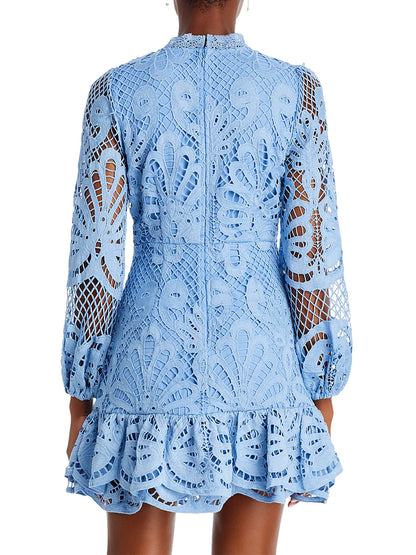 Mock Neck Lace Ruffled Dress