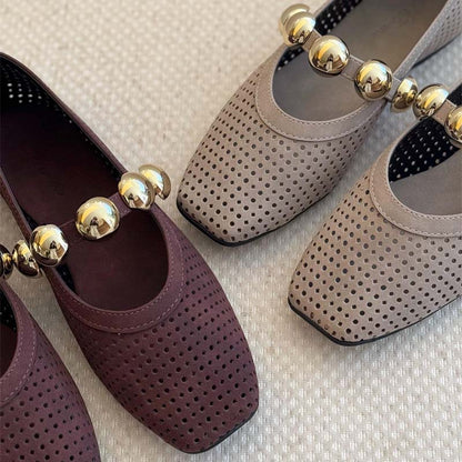 Round Toe Cut-out Ballet Shoes Flat Fishnet Shoes