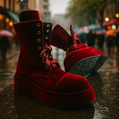 Satin Bow Lace Up Platform Ankle Boots