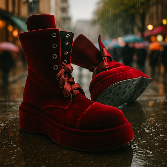 Satin Bow Lace Up Platform Ankle Boots