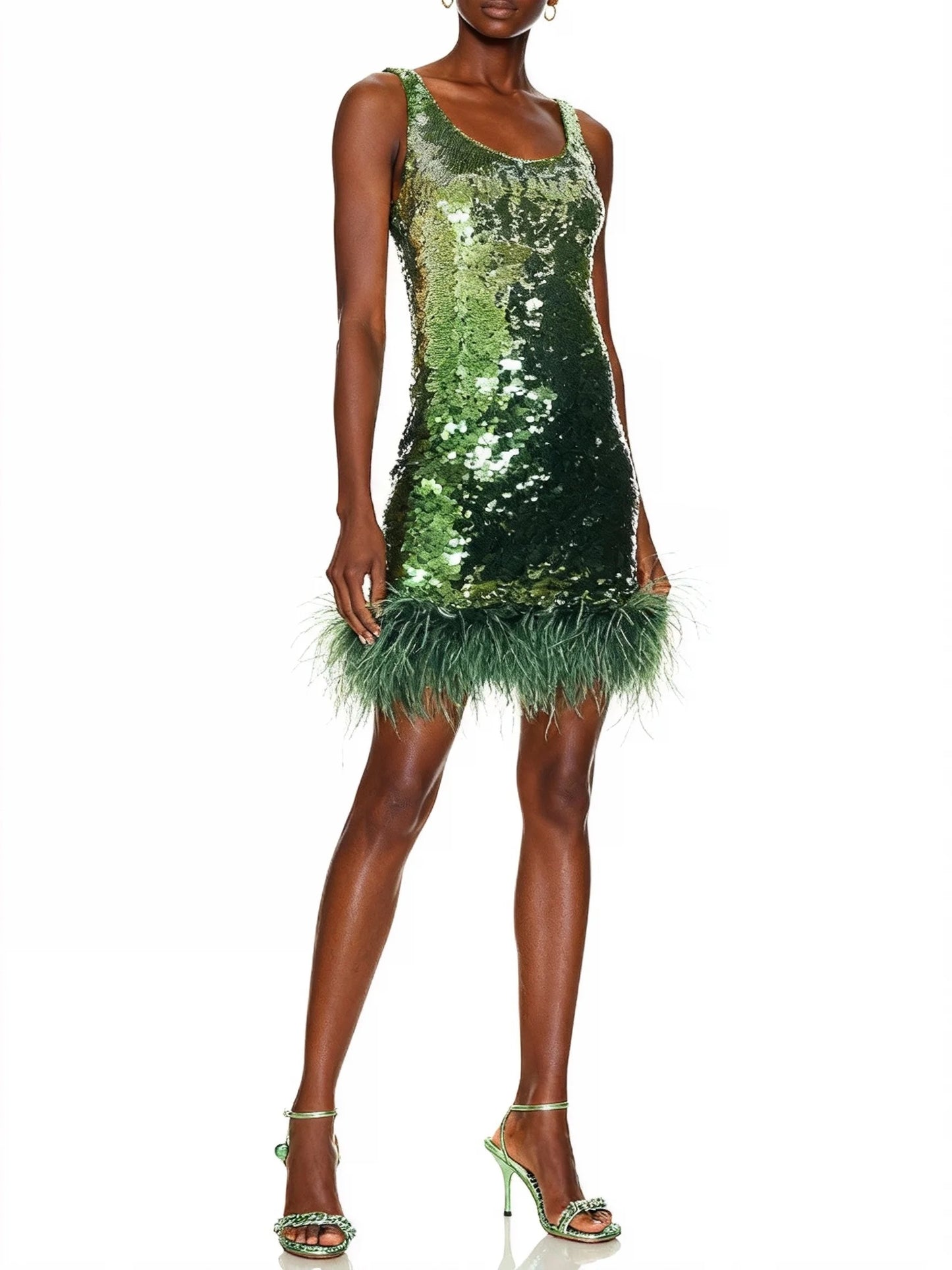 Sequined Feather Party Mini Dress