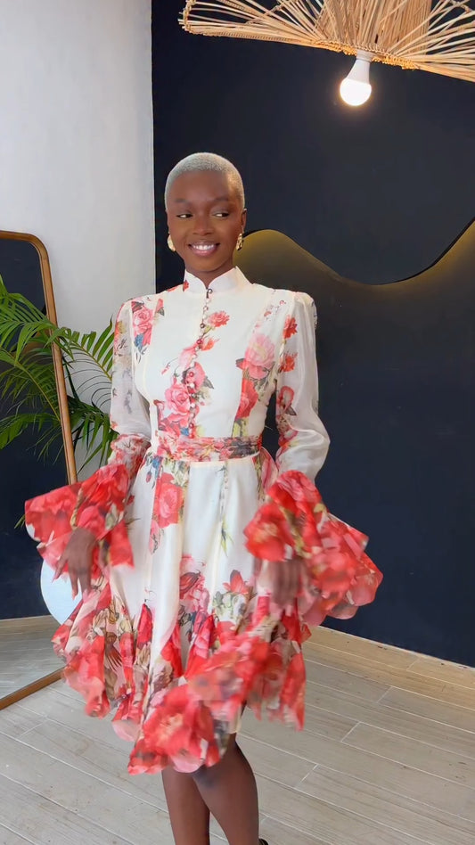 Pearl Button Print Dress