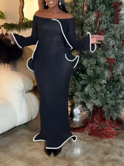 White Stretch-knit Piping Dress