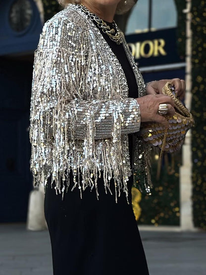 Fashion Sequin Fringe Cardigan