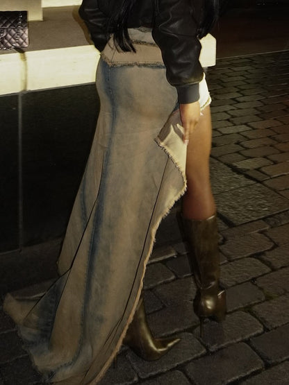 Fashion Gradient Split Stitching Irregular Skirt