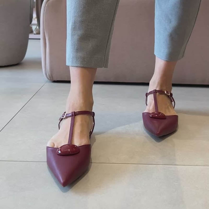 Elegant Leather Ankle - Strap Pointed Flats