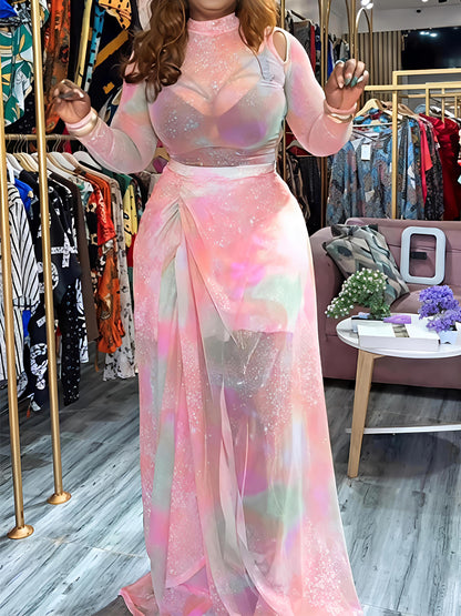 Printed Hollowed Out Two Pieces Dress