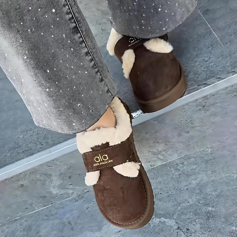 Warm Embroidered Round-toe Fleece Flats