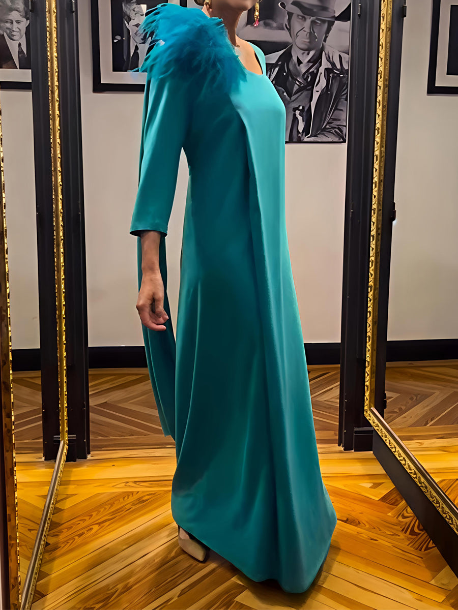 Elegant Wedding Asymmetric Long Sleeve Maxi Dress