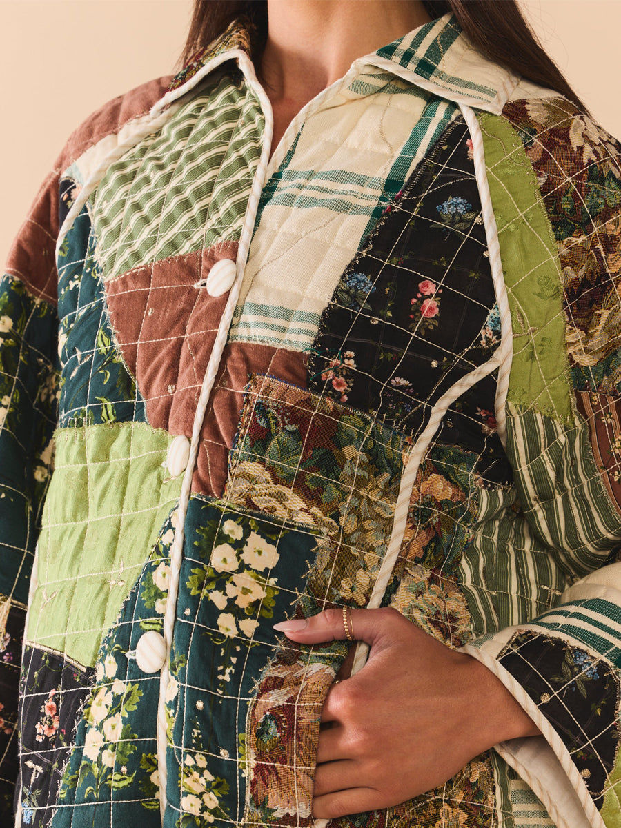 Asymmetrical Print Patchwork Loose Jacket