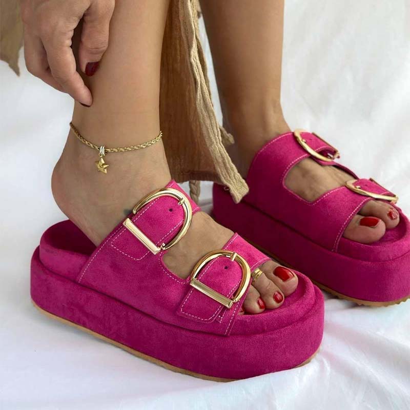 Casual Beach Platform Buckle Slippers