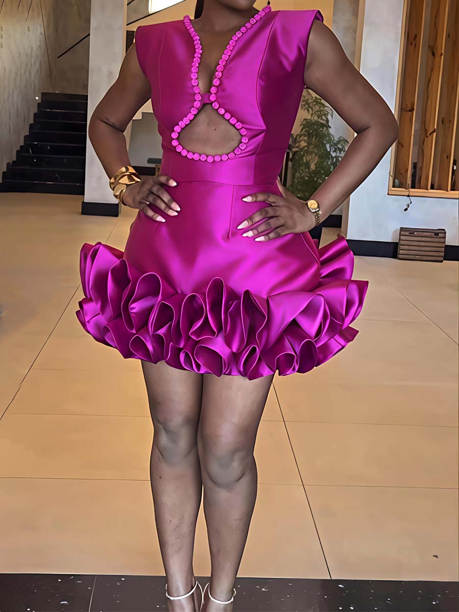 Fashion Hollowed Out Ruffled Two Pieces Dress