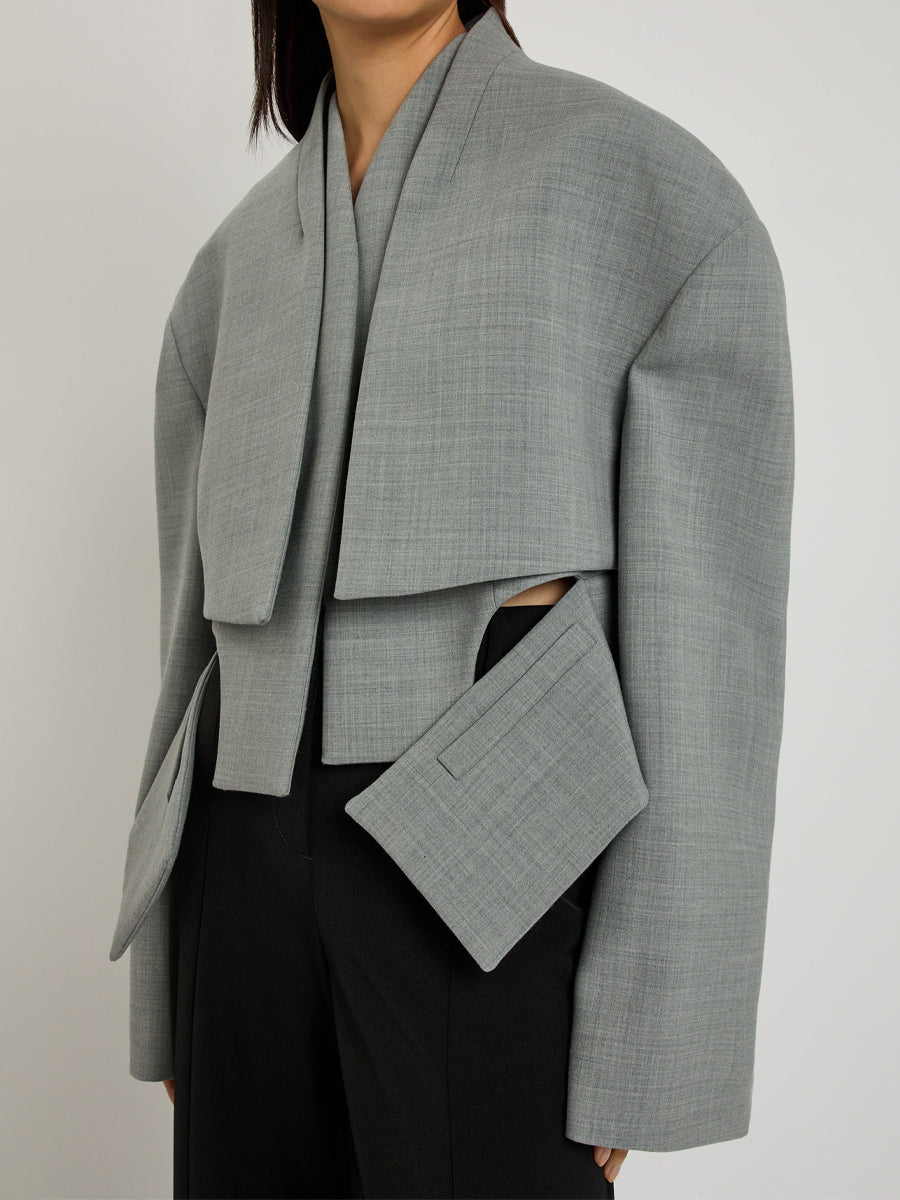 Stand Collar Cut-out Asymmetric Hem Jacket