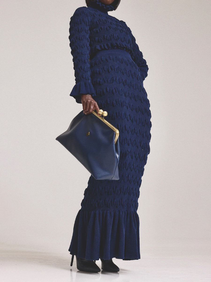 Turtle Neck Ruffled Hem Two Pieces Dress