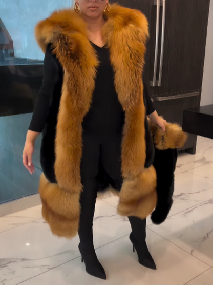 Faux Fur Detachable Sleeve Coat