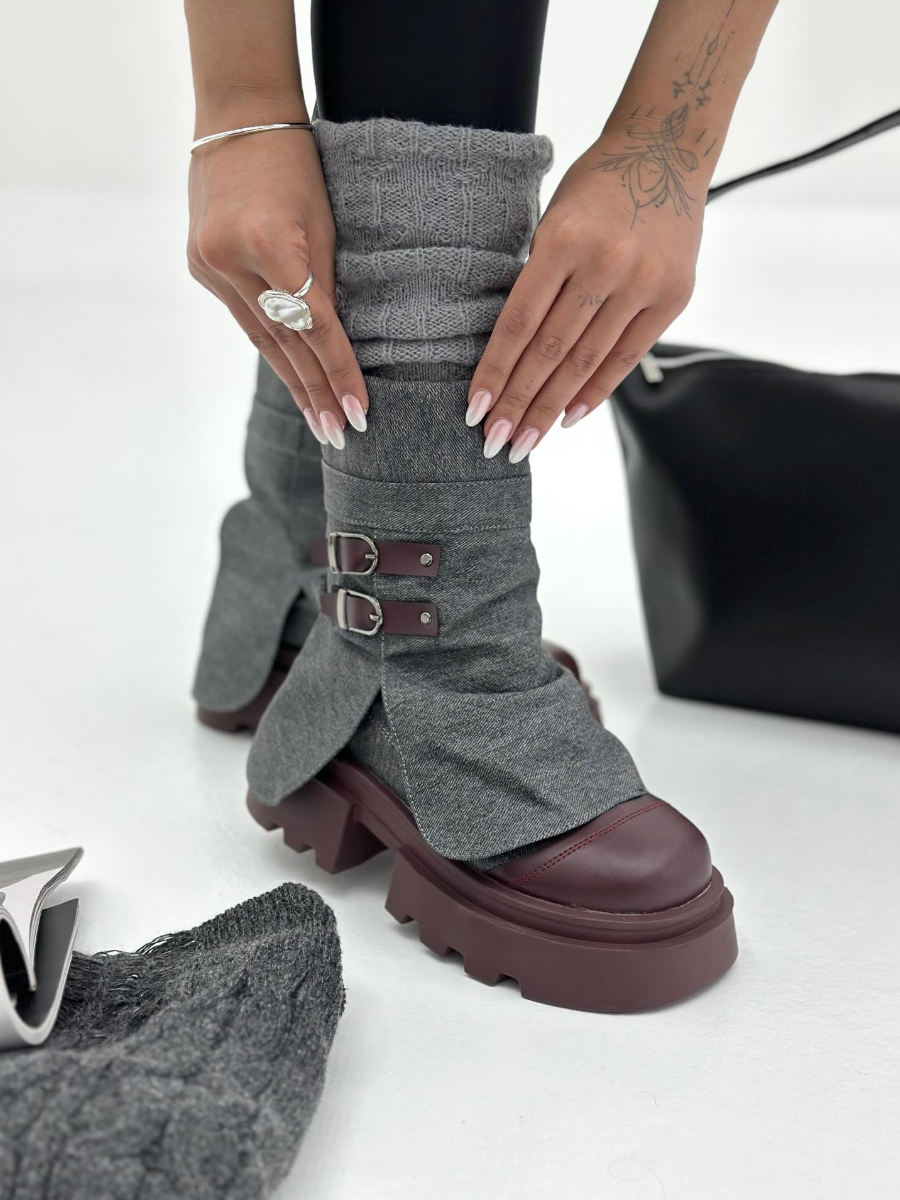 Patchwork Leather Buckle Boots