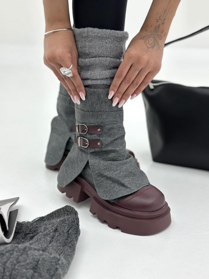 Patchwork Leather Buckle Boots