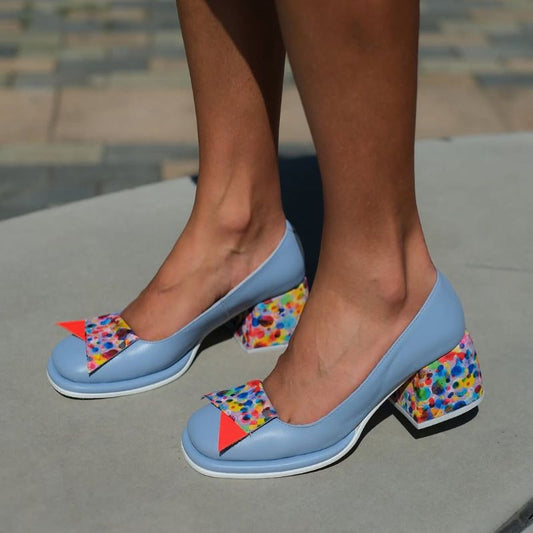 Block Heel Pumps with Colorful Accents