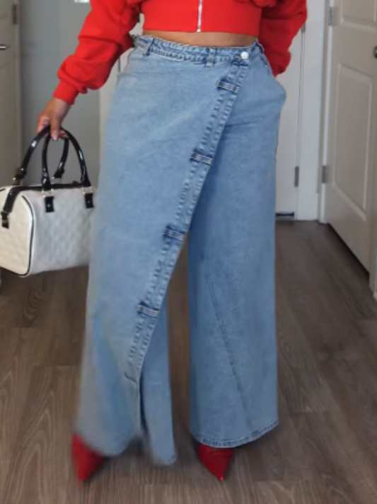 Loop-Waist Button Wide-Leg Jeans