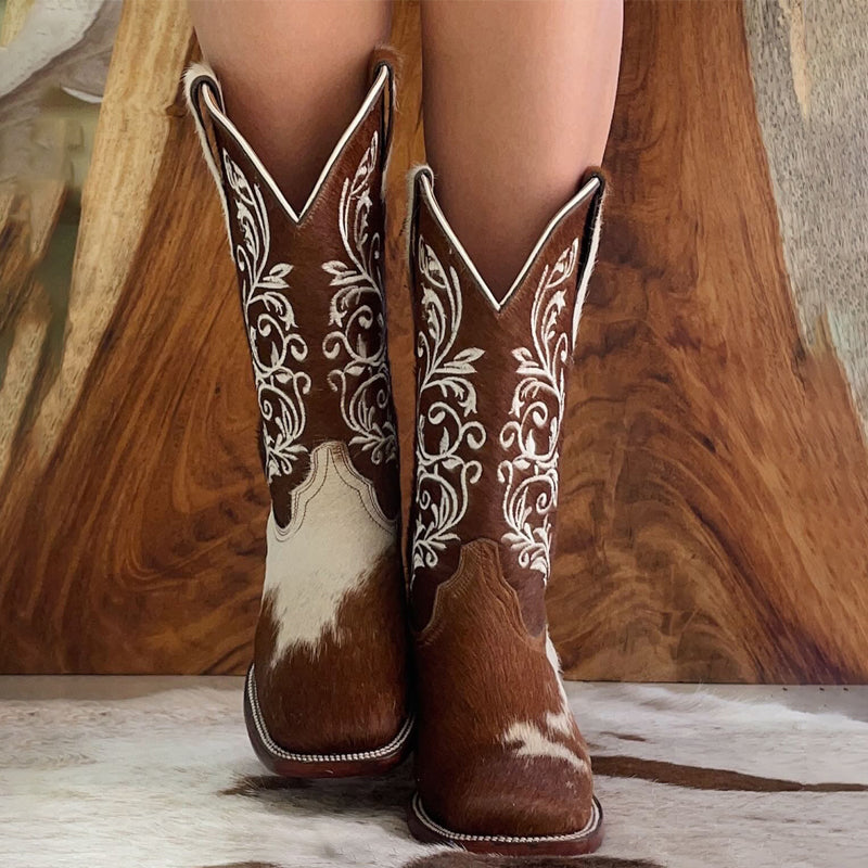 Imitation Horse Hair Retro Western Cowboy Boots