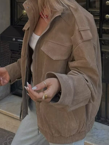 Suede Leather Pockets Jacket
