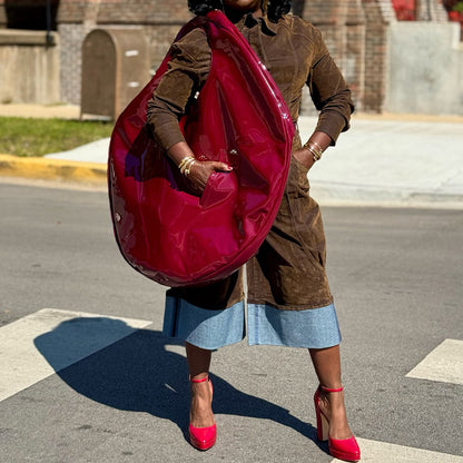 Faux Patent Leather Oversized Tote