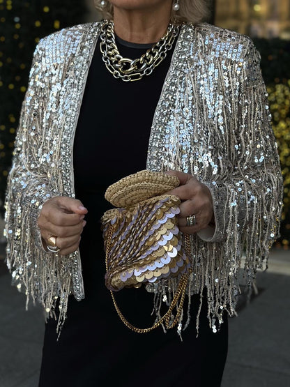 Fashion Sequin Fringe Cardigan