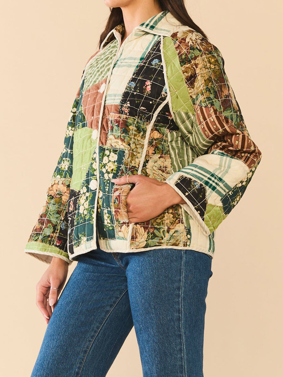 Asymmetrical Print Patchwork Loose Jacket