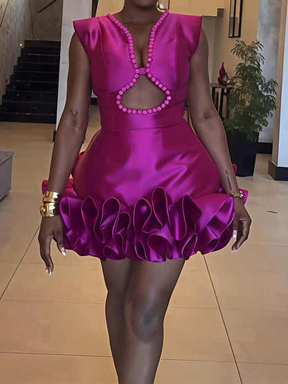 Fashion Hollowed Out Ruffled Two Pieces Dress