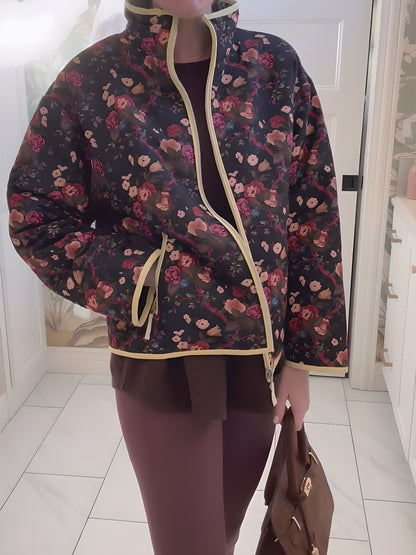 Reversible Front Zip Floral Print Coat