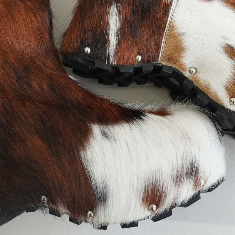 Platform Sole Imitation Calf Hair Knee-High Winter Boots