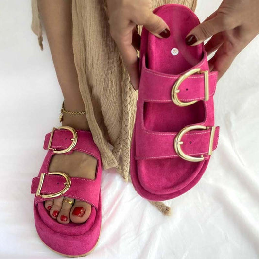 Casual Beach Platform Buckle Slippers
