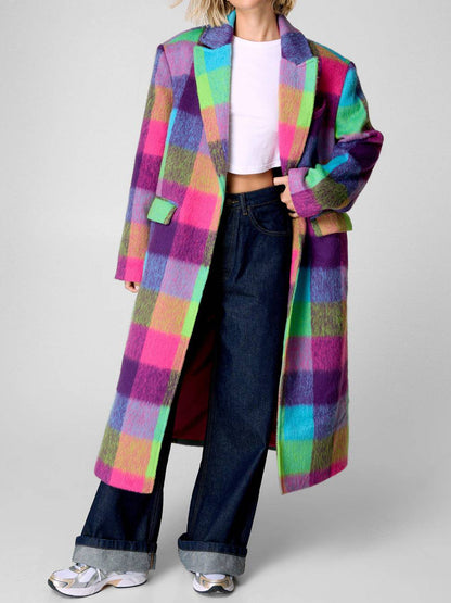 Multi Check Single Breasted Oversized Coat