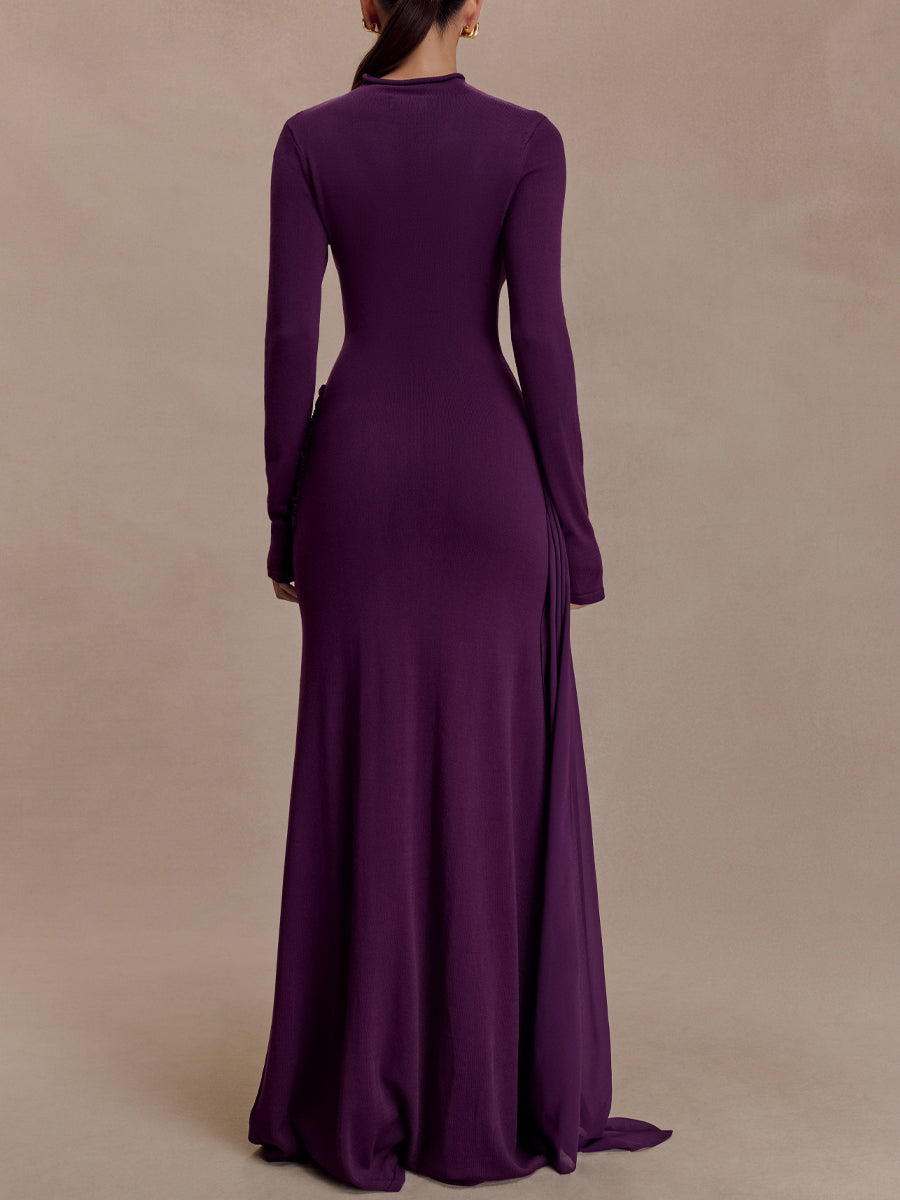 Elegant High Neck Knitted Maxi Dress