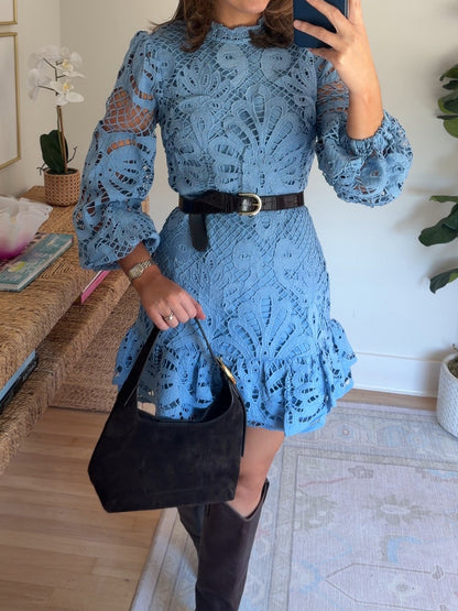 Mock Neck Lace Ruffled Dress